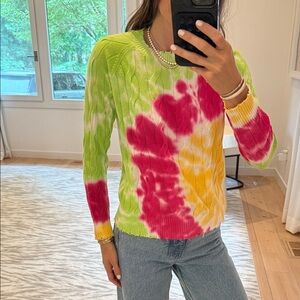 Minnie Rose Vibrant Tie-Dye Cable Knit Sweater
